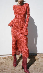 Rose Print FlAre Maxi Dress In Red
